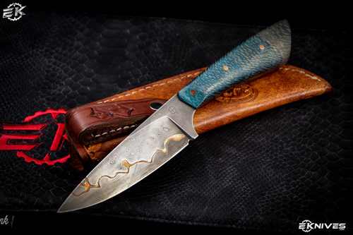 HT Customs "Hossfly" Blue Hawaiian Silk Oak 3.75" Carbon Damascus