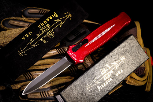 Piranha Rated X OTF Automatic Knife Red Tactical 3.5" Dagger Black