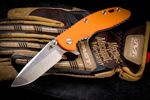 Rick Hinderer Knives XM-18 3.5" Spanto Knife Orange G10, Stonewash Blue