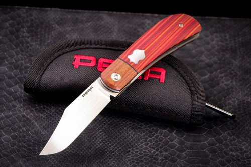 Enrique Pena Custom Lannys Clip Red Micarta Front Flipper Knife 2.6" Satin