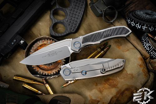 Microtech Anax Integral Folding Knife Titanium/Carbon Fiber 3.75" Drop Point Bead Blast 190C-7CFITI