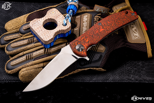 RJ Martin Q36SS Orange CarboTi Flipper 4" Stonewash Polished Magnacut
