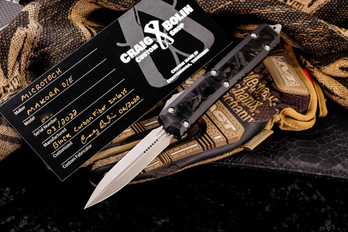 Microtech Makora Customized Carbon Fiber Inlay OTF Automatic Black 3.25" Apocalyptic SW Dagger 206-10APS