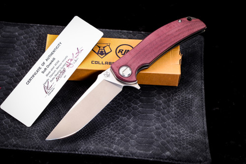 Shirogorov/RJ Martin ROK Russian Soft Overkill Flipper Maroon Micarta 4" M398