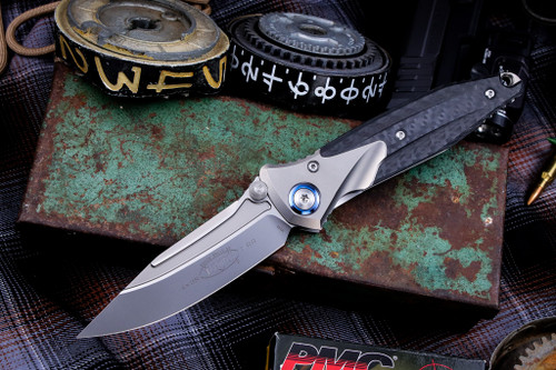 Microtech Socom Bravo Carbon Fiber Manual Blue Pivot Collar S/E Blasted 260-7CFTI (Preowned)
