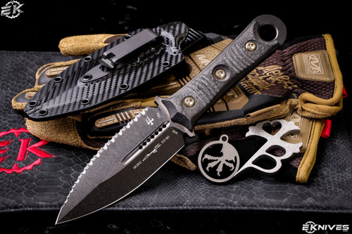 Microtech/Borka Blades SBD Carbon Fiber Fixed Blade Knife 4" DLC Dagger Serrated 201-3APDLCCFS