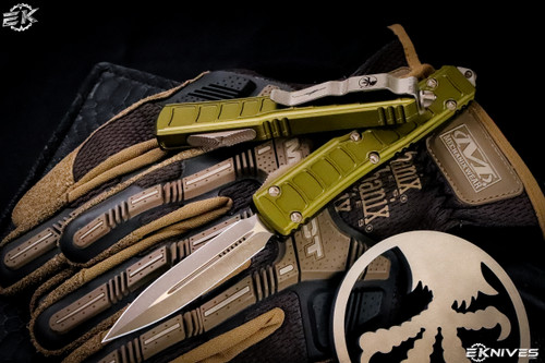Microtech Ultratech II StepSide OTF Automatic Knife OD Green 3.4" Dagger Bronze Apocalyptic 122II-13APODS, Microtech Knives, Microtech Ultratech, OTF knives, automatic knives