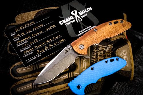 Rick Hinderer Knives XM-18 Flame KOA Scale Bronze Stonewash 3.5″ Spanto