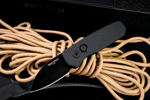 ProTech Runt 5 Textured Black Aluminum Automatic Knife 1.9" DLC Black Wharncliffe R5106