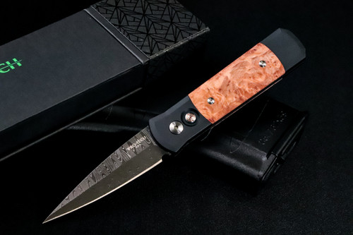 ProTech Custom Godson Automatic Folding Knife Maple Burl Inlay 3" Ladder Damascus 706-DAM-LADDER