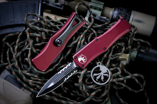 Microtech Hera OTF Automatic Knife Merlot Red 3" Dagger Black Serrated 702-2MR