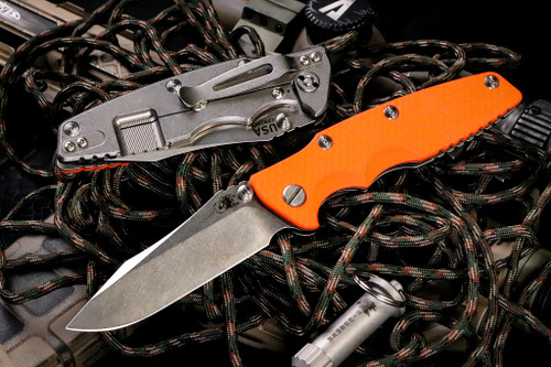 Rick Hinderer Knives "EKclusive" EKlipse Non-Flipper 3.5" Spearpoint Knife Orange G10, Stonewash