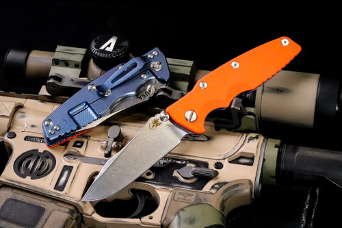 Rick Hinderer Knives "EKclusive" EKlipse Non-Flipper 3.5" Spearpoint Knife Orange G10, Stonewash Blue
