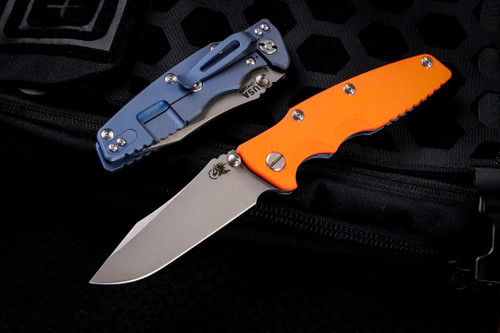 Rick Hinderer Knives "EKclusive" EKlipse Non-Flipper 3.5" Spearpoint Knife Orange G10, Battle Blu