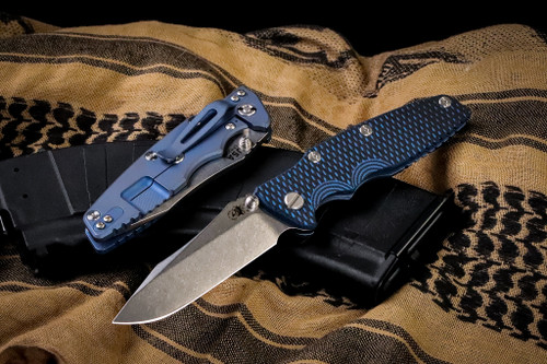 Rick Hinderer Knives "EKclusive" EKlipse Non-Flipper Blue/Black G10, Battle Blue 3.5" Spearpoint Stonewash