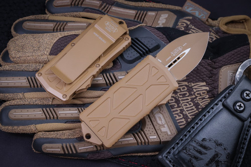 Microtech Exocet OTF Knife Money Clip Cali Legal Tan Cerakote 1.9" Tan Cerakote Dagger 157-1CTA