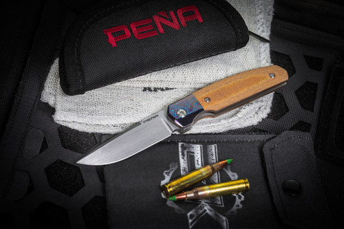 Enrique Pena Custom "Caballero" Front Flipper Brown Micarta/Mokuti Bolsters 2.75" Hand Rubbed