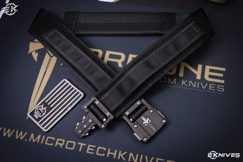 Microtech Knives APIS Black Tactical Nylon Belt w/ Marfione Dagger Logo Aluminum Buckle  Size 34