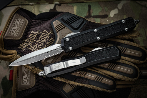 Microtech Makora OTF Automatic Knife Black (Nickel Boron Internals) 3.25" Dagger Serrated Stonewash  206-11S