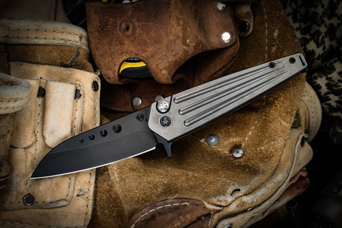 Medford Nosferatu Flipper Button Lock Knife Tumbled Titanium 3.5" S45VN Black PVD