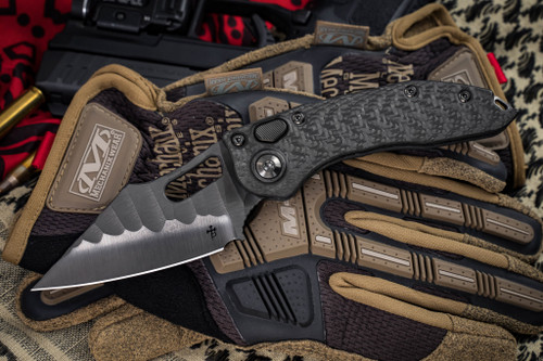 Marfione Custom/Borka Blades "Stitch" Automatic Carbon Fiber 3.75" DLC Two Tone Borka Pattern