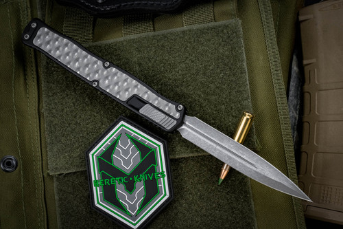 Heretic Knives "Cleric 2" OTF Battleworn Aluminum 4.25" Stonewash Dagger H020-5A