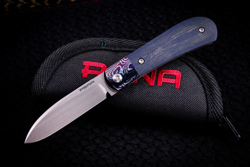 Enrique Pena Custom "Zulu" Front Flipper Blue Micarta/Mokuti Bolsters 2.75" Hand Rubbed