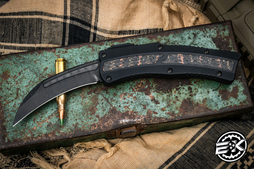 Heretic Knives Custom "Roc" Fat Carbon Snakeskin Inlay OTF Automatic 4" Curved DLC Damascus