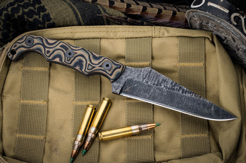 Stroup Knives Custom TU2 Fixed Blade Knife Camo G10 4.5" 1095 Carved Pike TU2-CAMO-G10