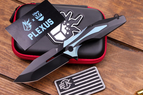 Arcane Design/Isham Bladeworks "The Plexus" Folding Knife Black/Teal Titanium 3.6" Japanese Tanto Black