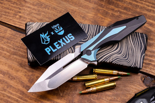 Arcane Design/Isham Bladeworks "The Plexus" Folding Knife Black/Teal Titanium 3.6" Japanese Tanto Satin