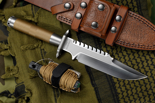 Microtech/Marfione Custom Interceptor Tan Cord Wrap Bowie Hand Rubbed