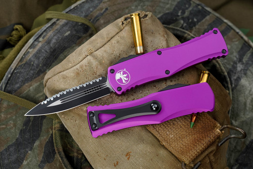 Microtech Hera Violet OTF Automatic Knife Black 3" Dagger Black Serrated 702-3VI