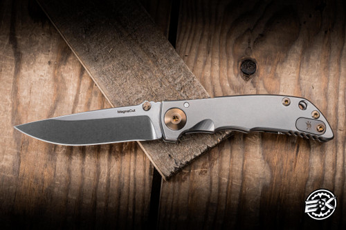 Spartan Blades SHF Harsey Folder Satin Titanium, Bronze Accents 3.25" MagnaCut Drop Point Stonewash SF10SWBZ