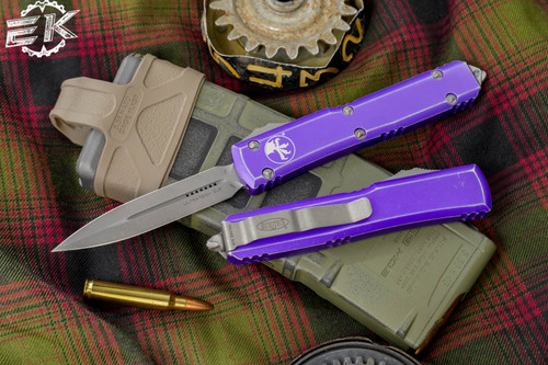 Microtech Ultratech OTF Automatic Knife Distressed Purple 3.4" Dagger Stonewash 122-10DPU