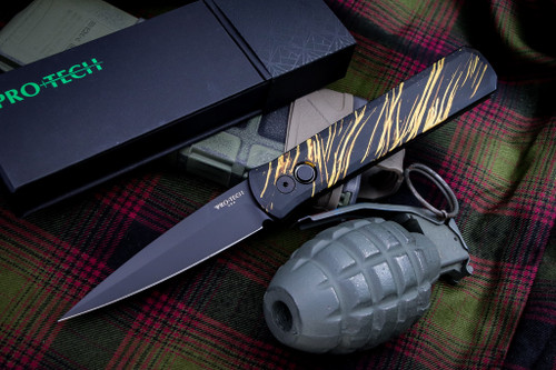 ProTech Godfather Gold Anodized Tactical Automatic Knife Black 4" Black