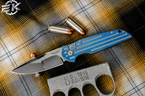 ProTech Custom TR-3 002 Tactical Response Automatic Blue Titanium Knife 3.5" Irie Mirror Polish TR-3 002
