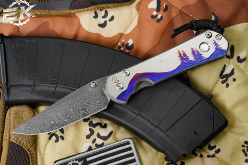 Chris Reeve Knives Large Sebenza 31 Unique Graphic w/ Mother of Pearl 3.6" Raindrop Damascus L31-1414