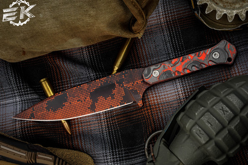 Blackside Customs Fedele X Fixed Blade Knife Orange/Black Camo Carbon 4.5" N690C Halftone  BSC-FX