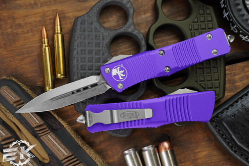 Microtech Troodon Purple OTF Automatic Knife Black 3" Dagger Stonewash 138-10PU