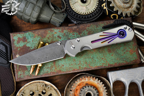 Chris Reeve Knives Large Sebenza 31 Unique Graphic w/ Amethyst 3.6" Boomerang Damascus L31-1410