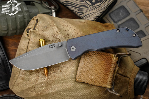 McNees Knives PM Mac 2 Blue "Atomic" Titanium Knife 3.5" Stonewash