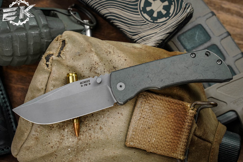 McNees Knives PM Mac 2 Green "Atomic" Titanium Knife 3.5" Stonewash