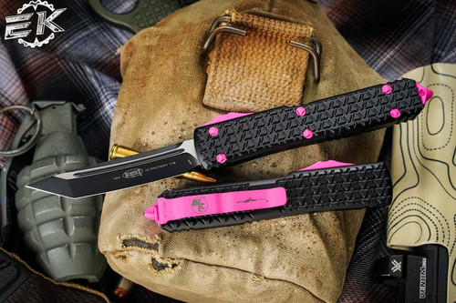 Microtech Tri-Grip Ultratech "EKnives EKclusive" Pink Cerakote OTF Knife 3.4" Black Tanto 123T-1PKEKS