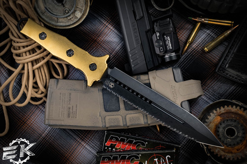 Heretic Knives Nephilim TiNitride Titanium Fixed Blade Knife 6.5" Dagger DLC Black Serrated H003-6C-TiN