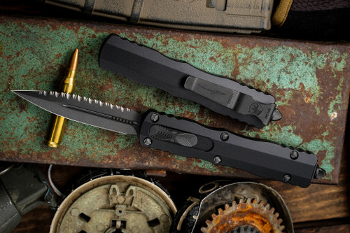 Microtech Dirac Shadow DLC OTF Automatic Knife 3" D/E Dagger Serrated 225-3DLCTSH