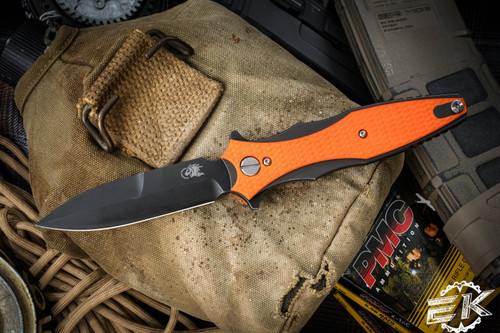 Rick Hinderer Knives Maximus Orange G10 Folding Knife Titanium 3.5" Bayonet Battle Black 