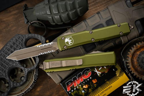 Microtech Ultratech OD Green OTF Automatic Knife 3.4" Spartan Bronze Apocalyptic Serrated 223-14APOD
