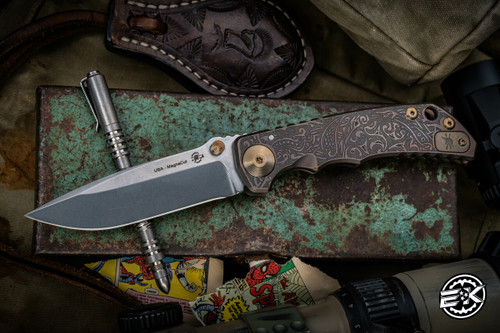 Spartan Blades SHF Custom Harsey Folder Knife Relic Engraved Titanium 4" MagnaCut Stonewash