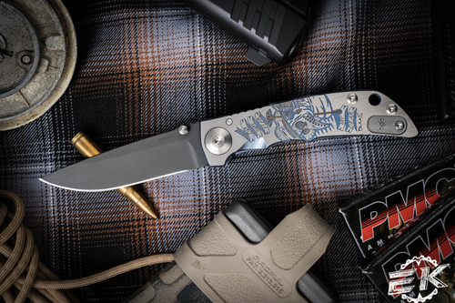 Spartan Blades Harsey Folder "Plague" Custom Engraved Titanium Blue 3.25" S45VN Drop Point